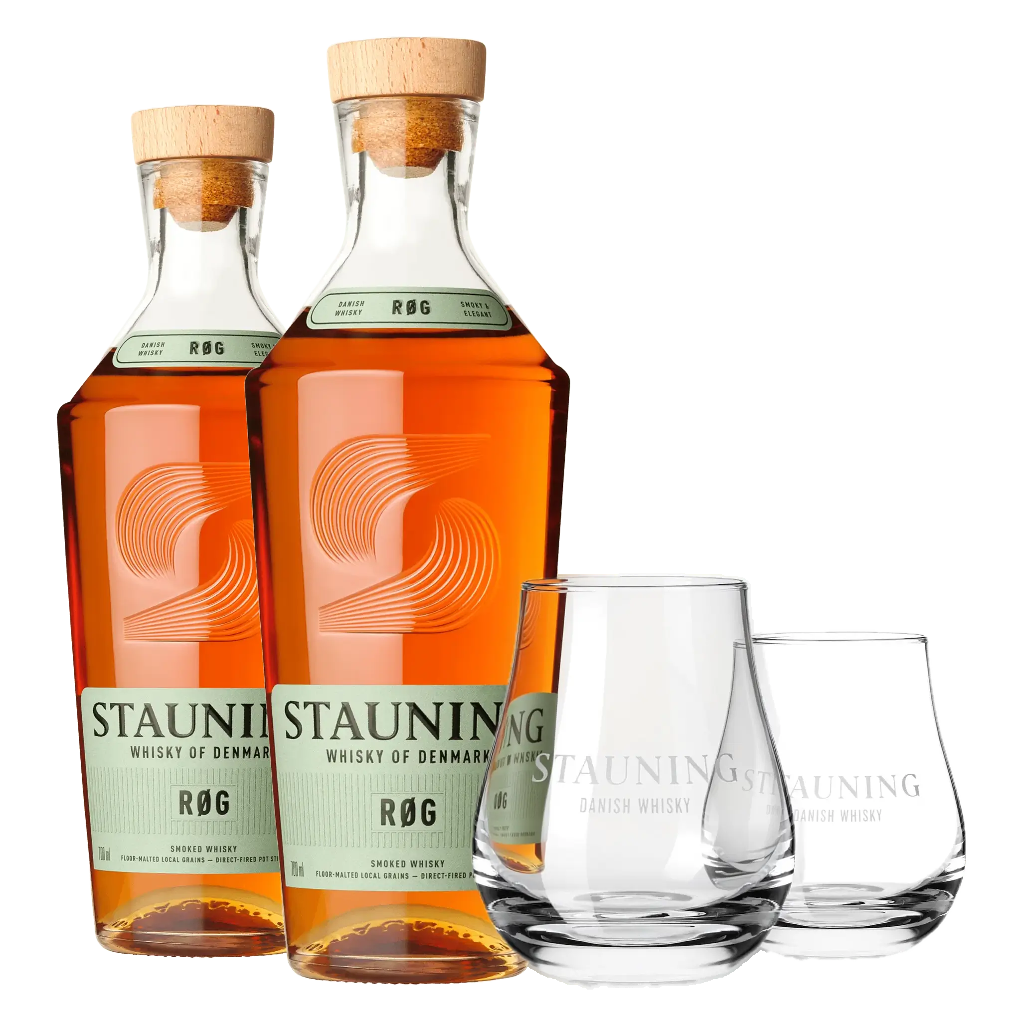 2 fl. Stauning RØG + 2 stk. Stauning Whiskyglas