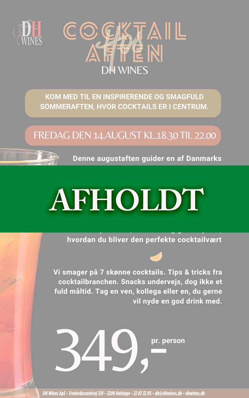 Cocktail-aften hos DH Wines 14.August kl. 18.30-22.00 2026