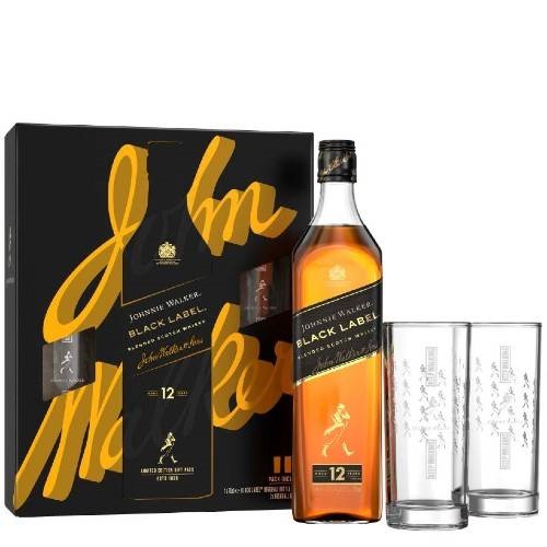 Johnnie Walker Black Label, i gaveæske m/glas