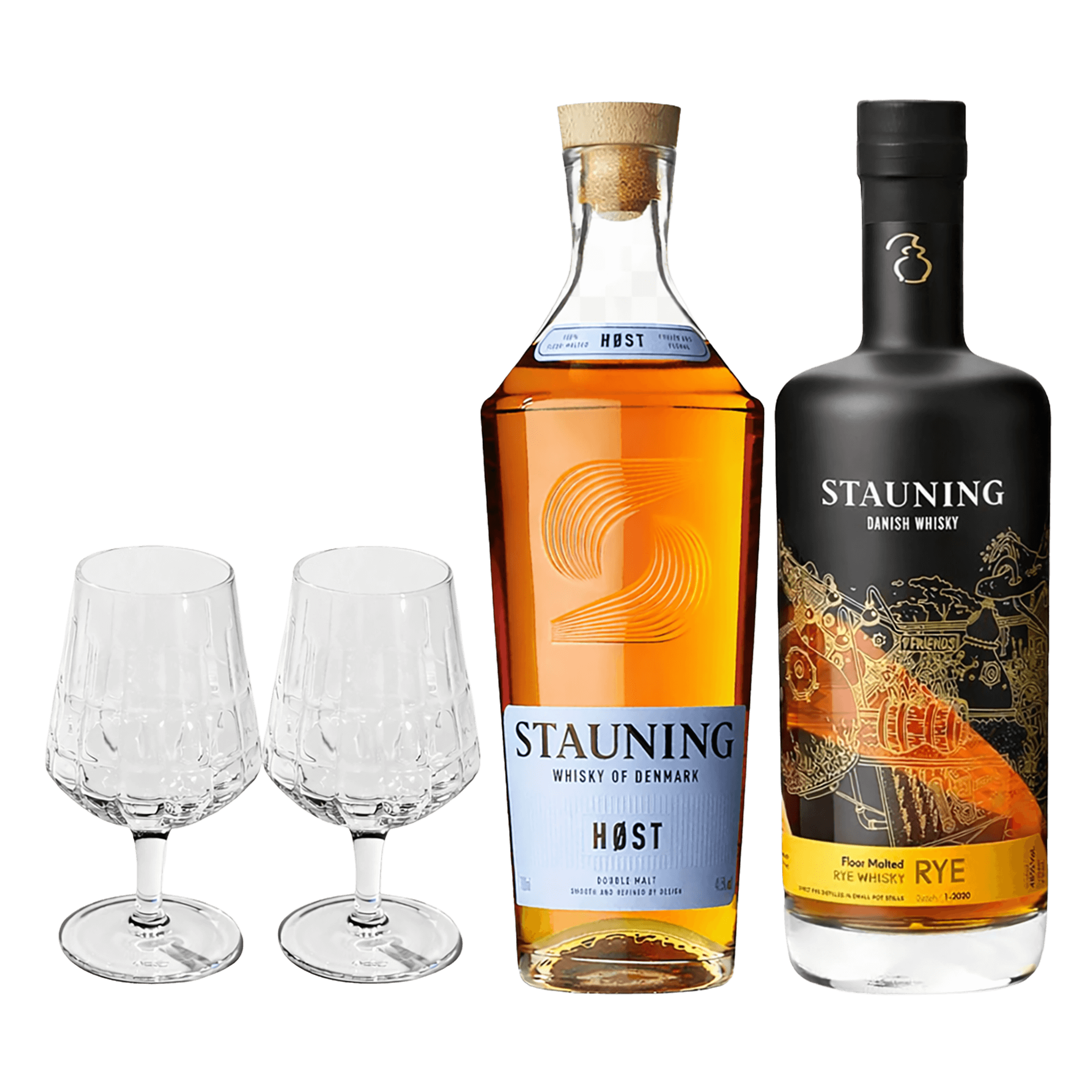 Stauning Høst & Rye med 2 The Bullet Whiskyglas - Gavepakke