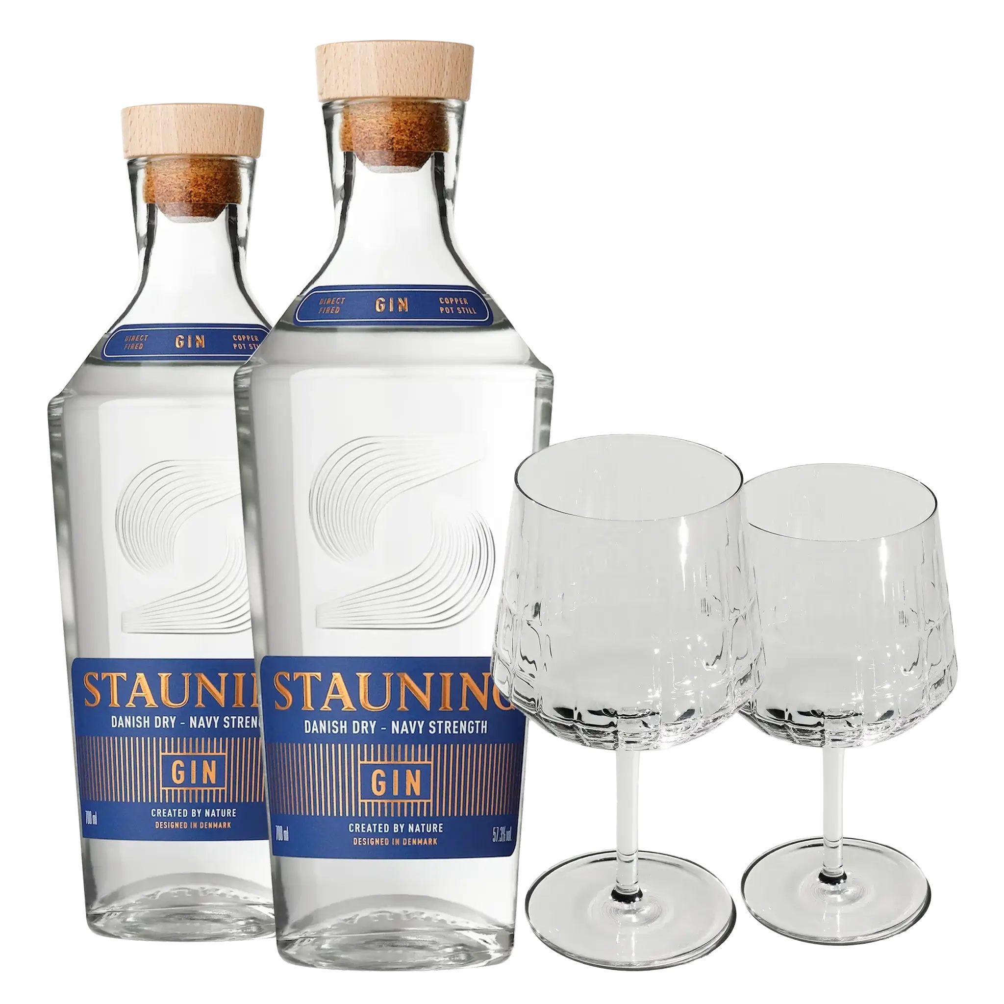 2 fl. Stauning Navy Strength Gin + 2 stk. GRATIS The Mancave Blend Gin Glas
