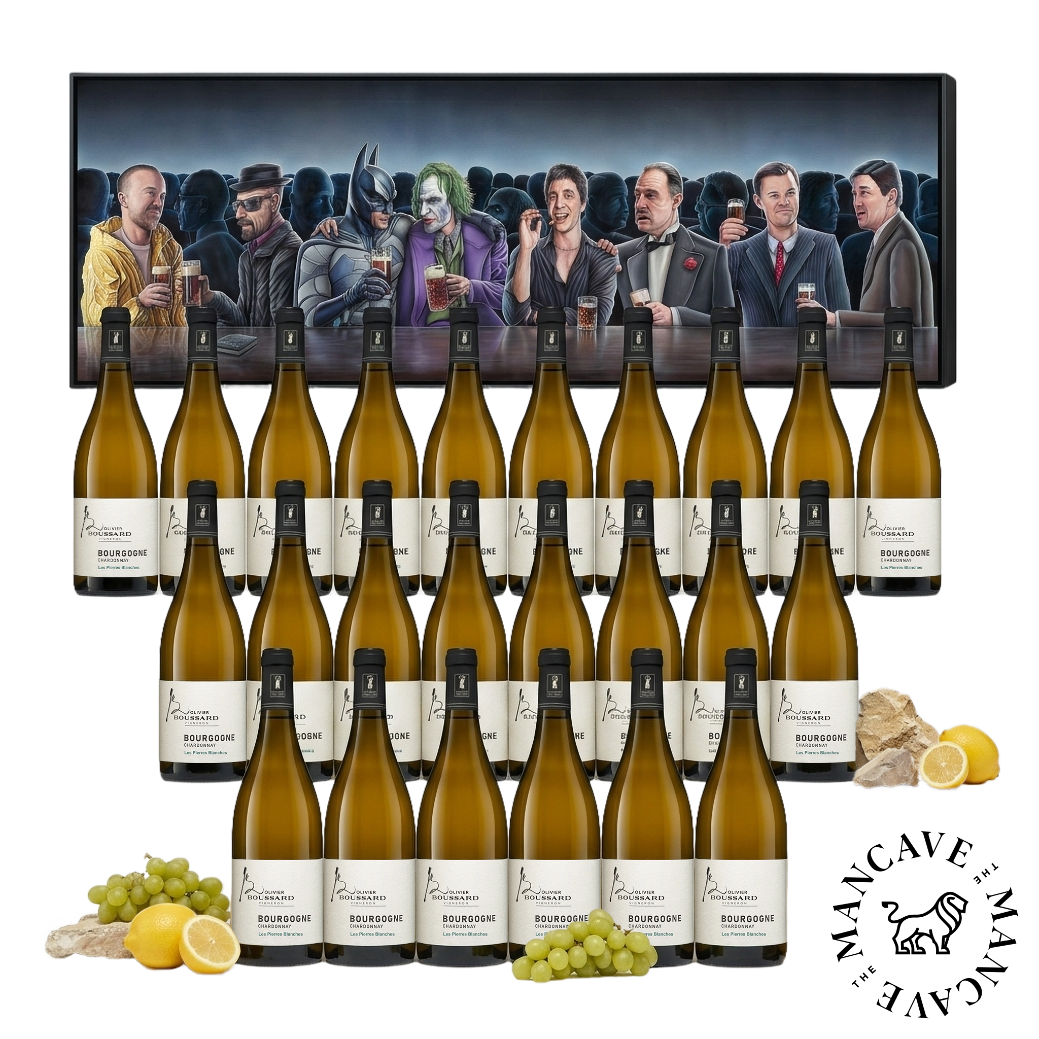 24 fl. Boussard Bourgogne Chardonnay Les Pierres Blanches 2025 + GRATIS "At The Bar" Kunstværk