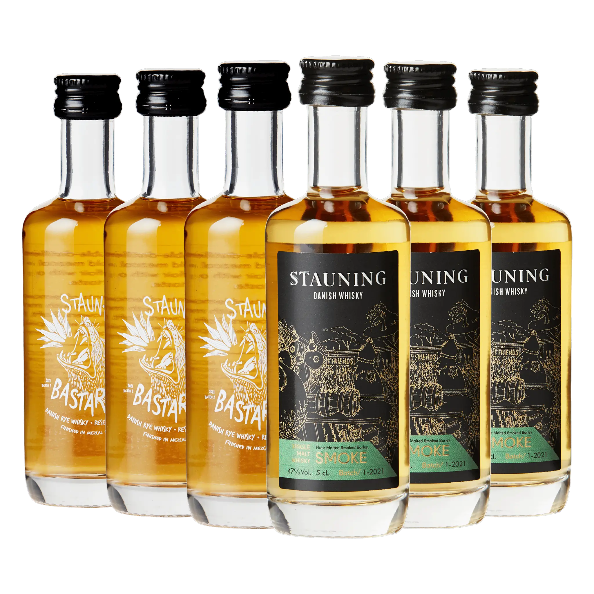 3 fl. Stauning Smoke + 3 fl. Stauning Bastard Smageflasker (5 cl.)