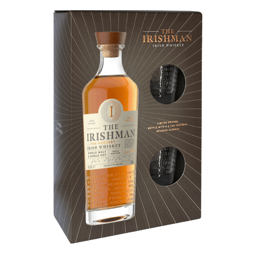 Irishman The Harvest Whiskey i gaveæske med glas