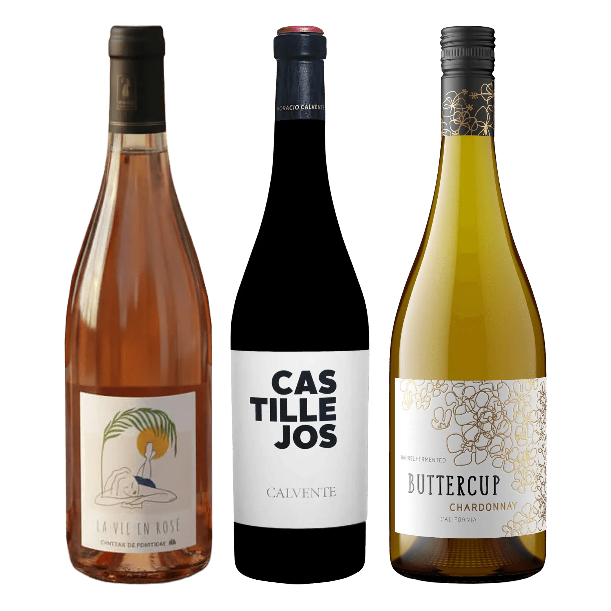 Smagepakke: Buttercup Chardonnay, Castillejos & La Vie en Rosé